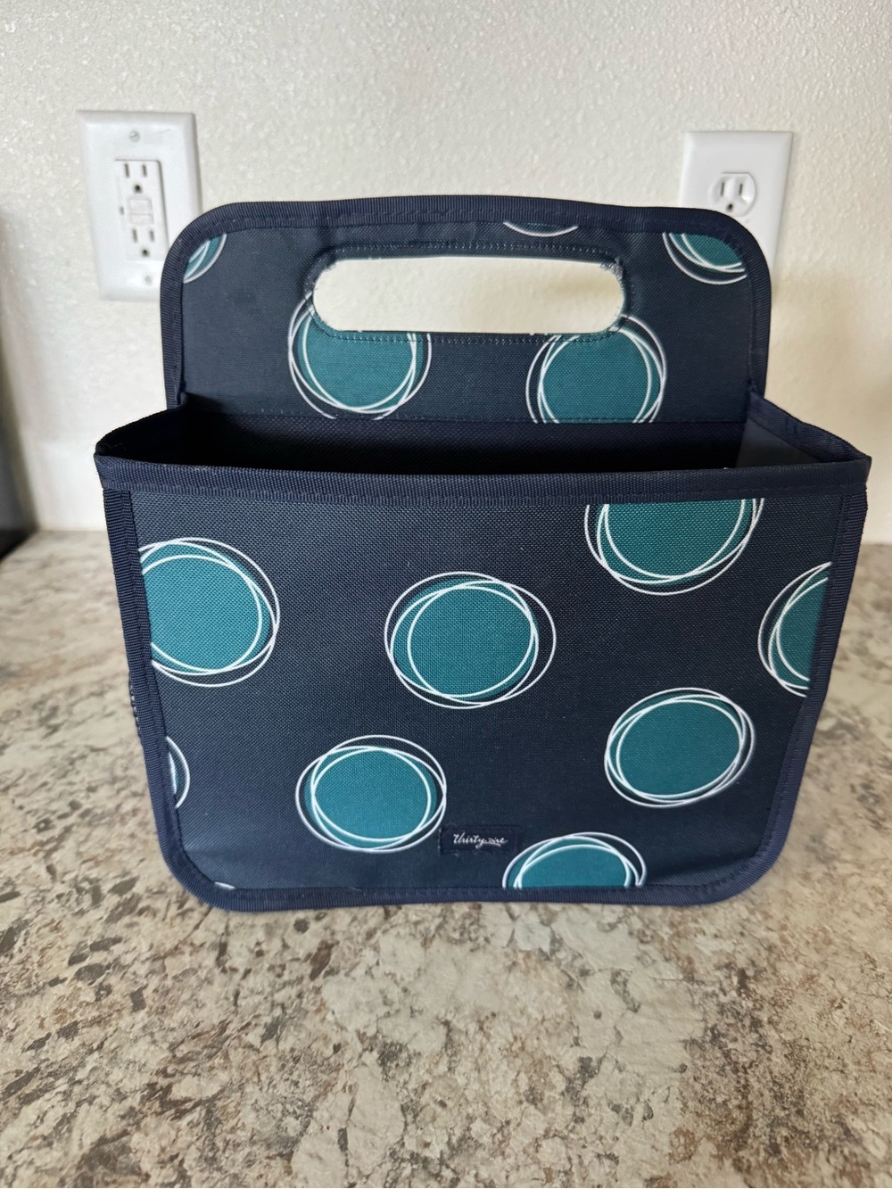 thirty-one double duty caddy in La-Di-Dot" teal circle pattern